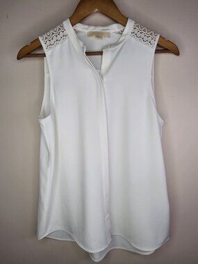 MICHAEL Michael Kors Sleeveless Blouse — White, S | Crochet Lace Shoulder Detail